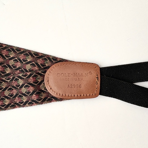 Cole Haan X-Back Suspenders Jacquard Leather Button Attachment Brass Adjusters - Picture 5 of 6